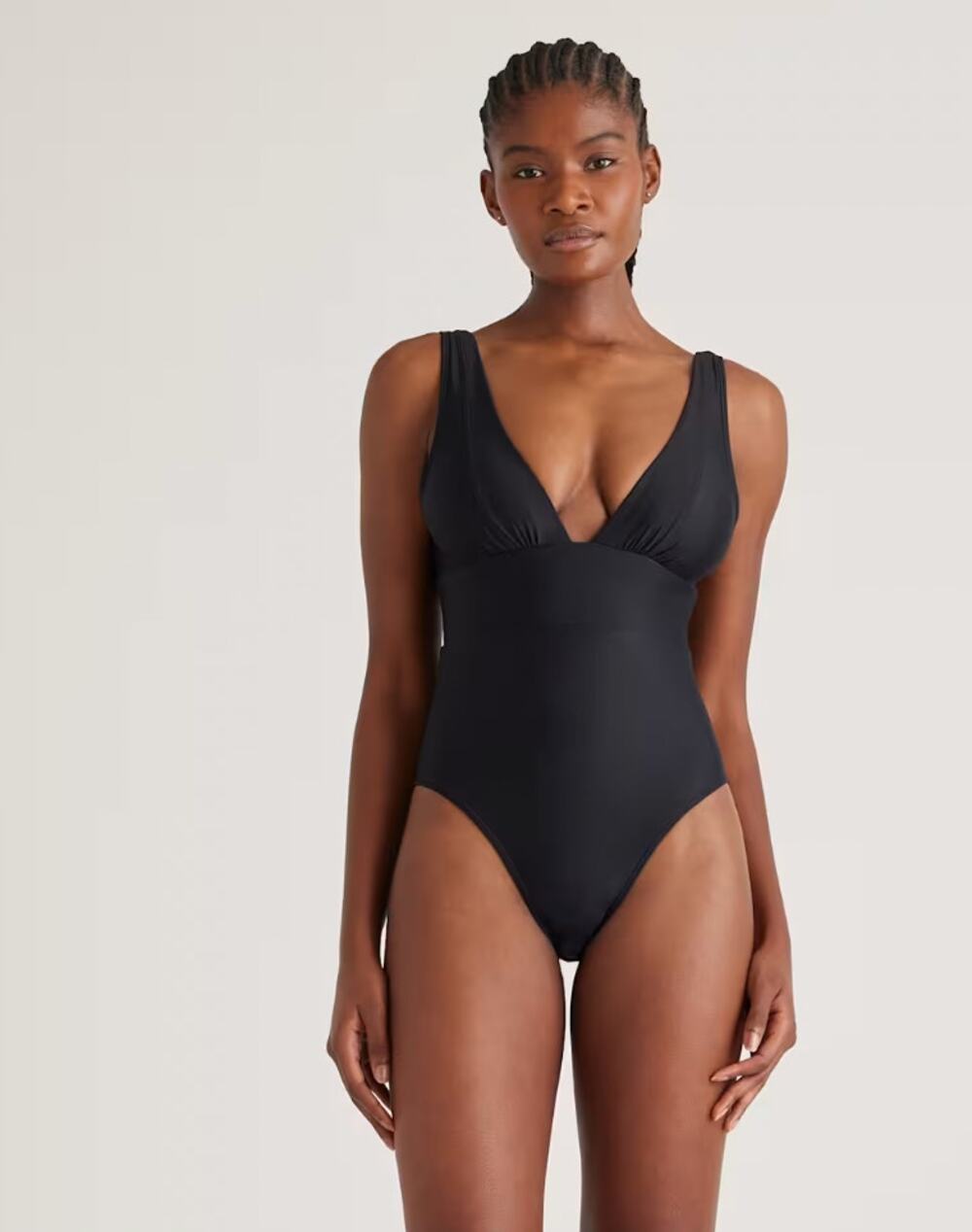 NEW Quince Italian Plunge One Piece Swimsuit Bathingsuit Black V Neck Women's S